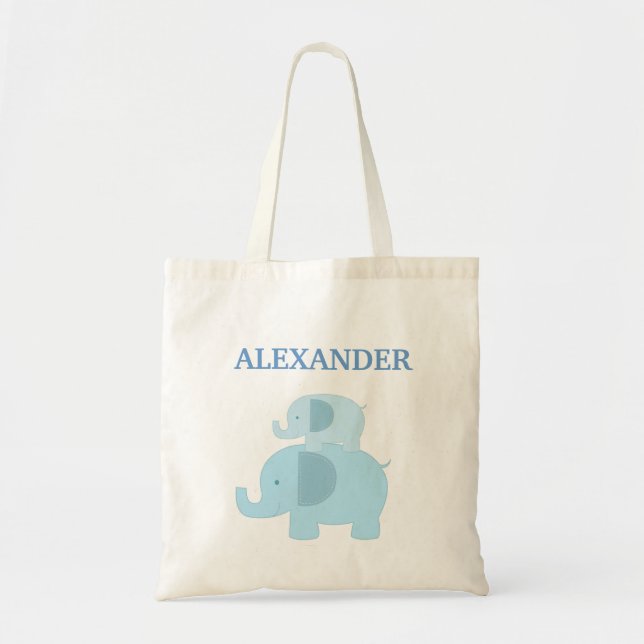 Blue Mod Elephants Diaper Tote Bag - add a NAME! (Front)