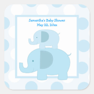 Blue Mod Elephants SQUARE Favor Sticker - Blue