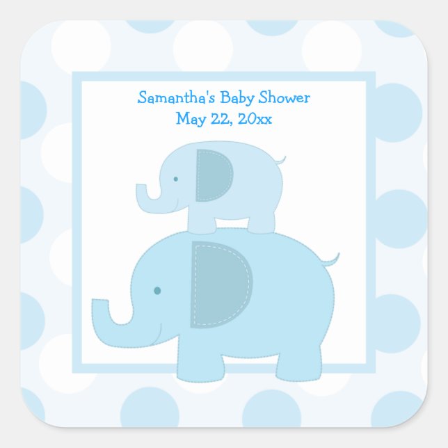 Blue Mod Elephants SQUARE Favor Sticker - Blue (Front)