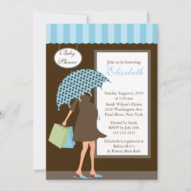 Blue Mod Mom Baby Shoppe Boy Baby Shower Invitation (Front)
