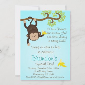 Blue Mod Monkey Boys Birthday Party Invite