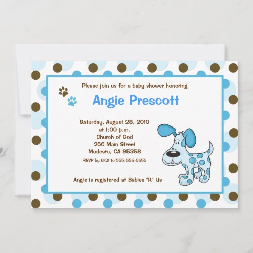 Blue Mod Puppy 5x7 Baby Shower Invitations