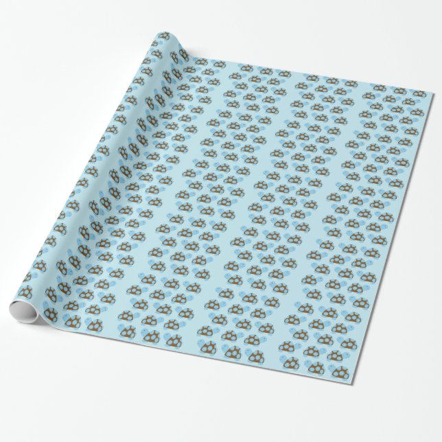 Blue Mod Turtle Wrapping Paper (Unrolled)