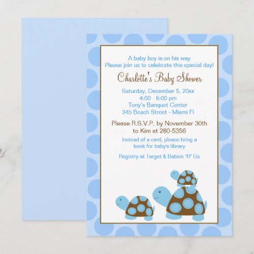 Blue Mod Turtles (Dot) Boy Baby Shower Invitation