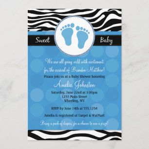 Blue Mod Zebra Print Baby Shower Invitations
