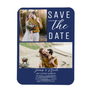 Blue Modern 2 Photos Save the Date Wedding Magnet