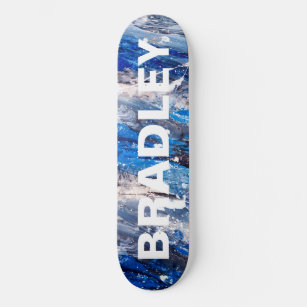 Blue Modern Abstract Custom Personalized Name Skateboard