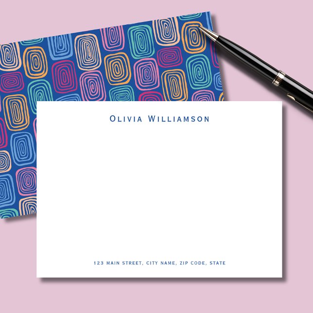 Blue modern abstract pattern personalized note card (Modern personalized notecards with blue abstract pattern. Add your own name and address.)