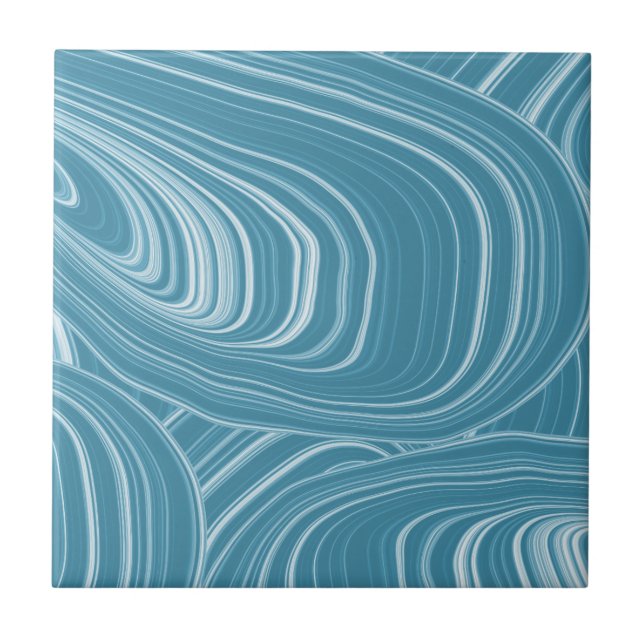 Blue Modern Abstract Swirls Pattern Ceramic Tile (Front)