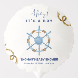Blue Modern Ahoy Nautical Boy Baby Shower Balloon