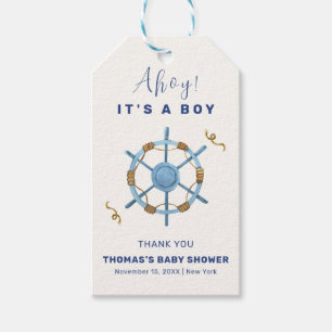 Blue Modern Ahoy Nautical Boy Baby Shower Gift Tags