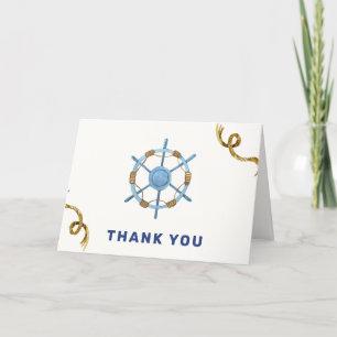 Blue Modern Ahoy Nautical Boy Baby Shower Letterpress Thank You Card