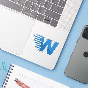 Blue Modern and Minimal Letter W Monogram Sticker