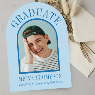 Blue Modern Arch Grad Photo Announcement 