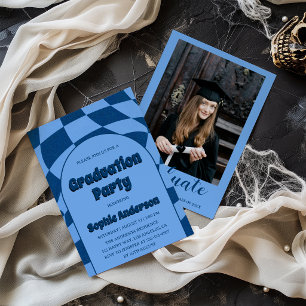 Blue Modern Arch with Photo Graduation Party Invitation