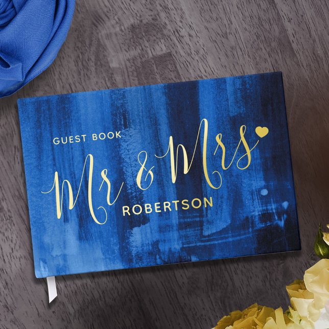 Blue modern art custom wedding  foil guest book  (Creator Uploaded)