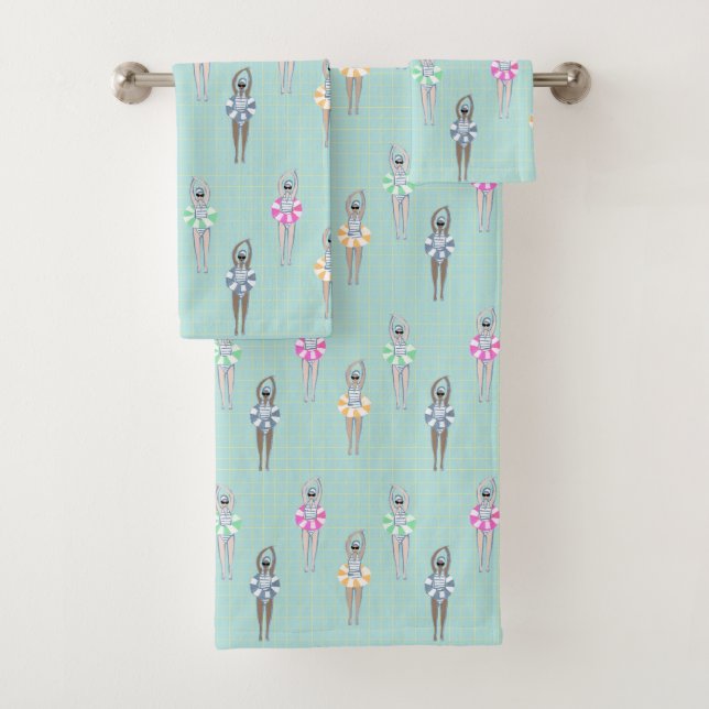 Blue Modern Artistic Swimmers Swimming Pool  Bath Towel Set (Insitu)