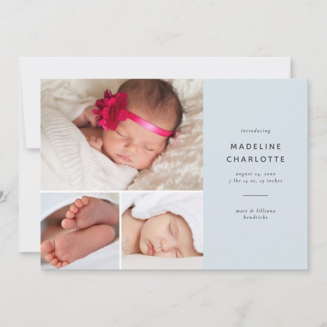 Blue Modern Baby Boy Multi-Photo Birth Announcement (Front)