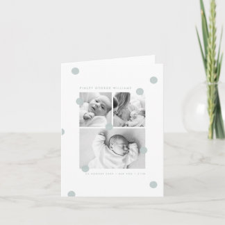 Blue Modern Baby Photo Collage Announcement Card