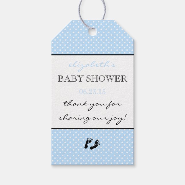 Blue Modern Baby Shower Thank You With Swiss Dots Gift Tags (Front)