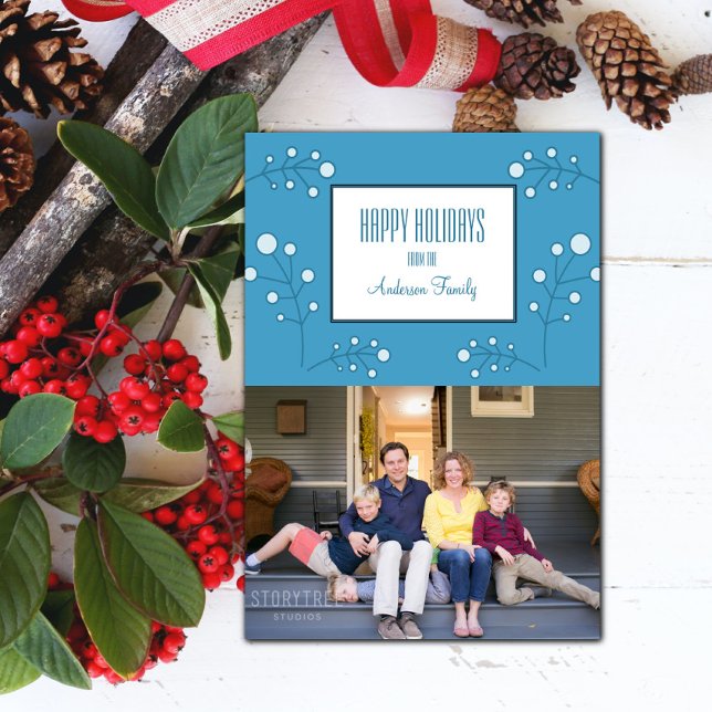 Blue Modern Berry Holiday Photo Card (Blue Modern Berry Holiday Photo Card)