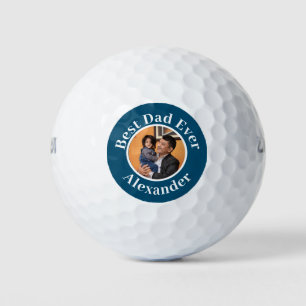 Blue Modern Best Dad Ever add Photo name Golf Balls