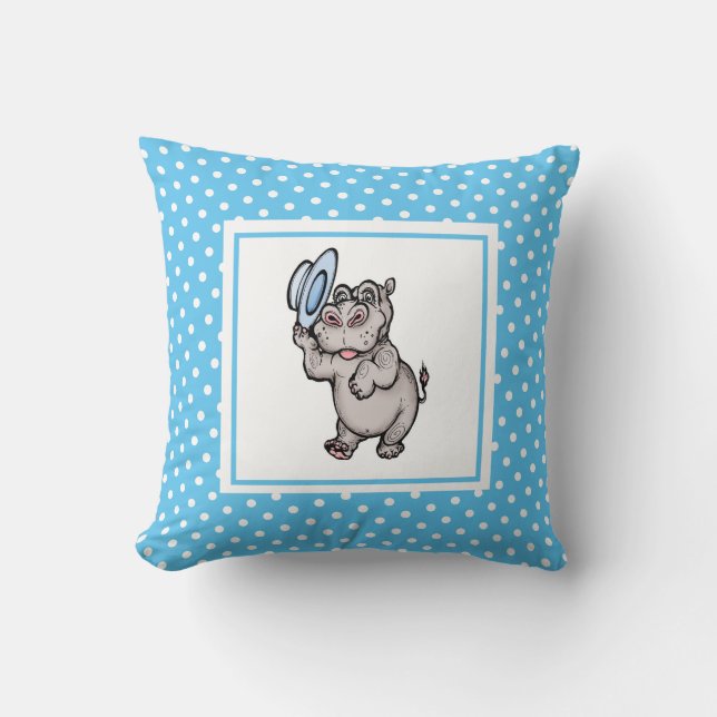 Blue Modern Birth Baby for Kids Hippopotamus Throw Pillow (Front)
