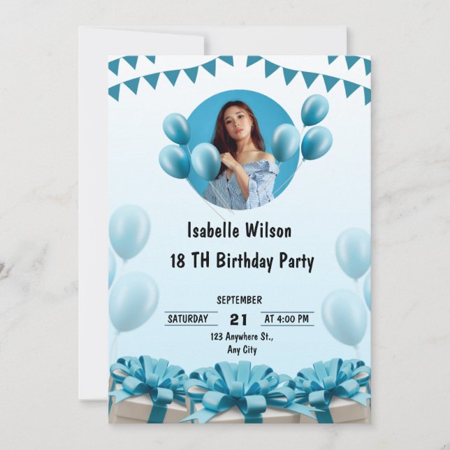 Blue Modern Birthday Party Invitation (Front)