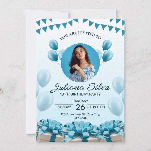 Blue Modern Birthday Party Invitation (Front)