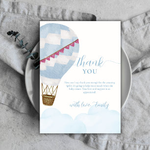 Blue Modern Boho Hot Air Balloon Baby Shower Thank You Card