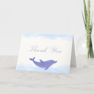 Blue Modern Boho Ocean Dolphin Baby Shower Letterpress Thank You Card