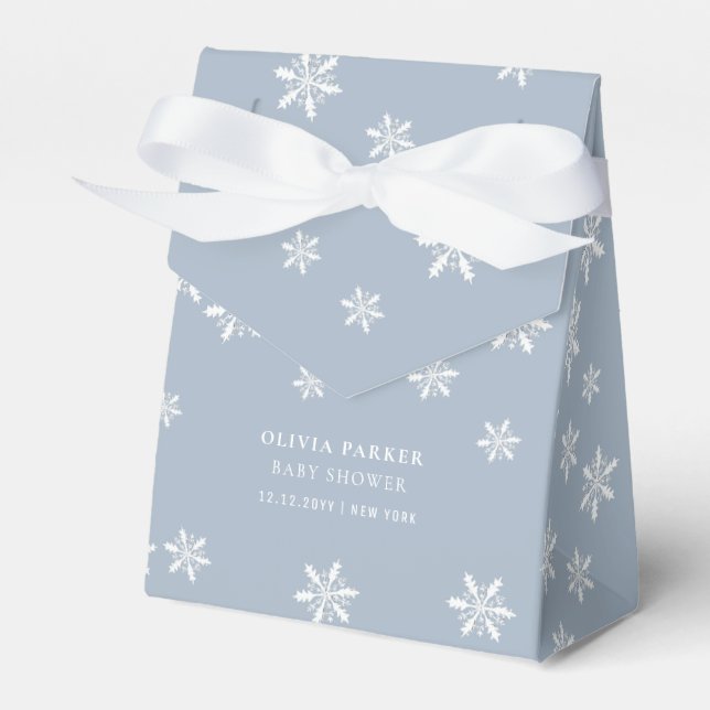 Blue Modern Boho Winter Snowflake Baby Shower  Favor Boxes (Front Side)