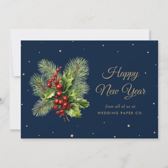 Blue Modern Botanical Business Happy New Year Card