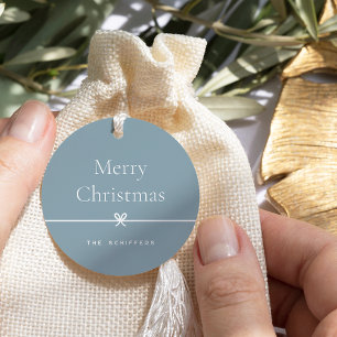 Blue Modern Bow Simple Minimal Christmas Gift Favor Tags