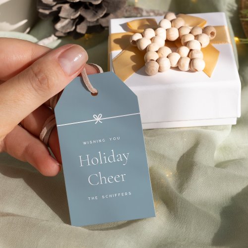 Blue  Modern Bow Simple Minimal Holiday Cheer Gift Tags