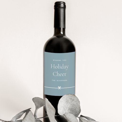 Blue  Modern Bow Simple Minimal Holiday Cheer Wine Label