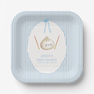 Blue Modern Boy Bow Asian Dumpling Baby Shower Paper Plates