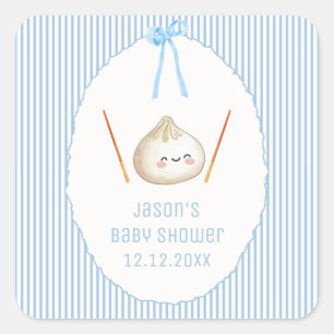 Blue Modern Boy Bow Asian Dumpling Baby Shower Square Sticker