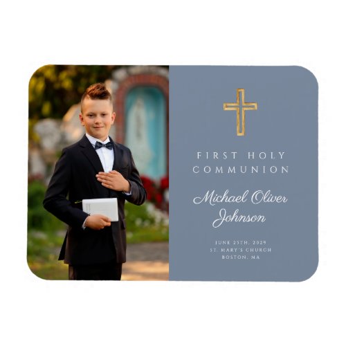 Blue Modern Boy First Holy Communion Picture Photo Magnet