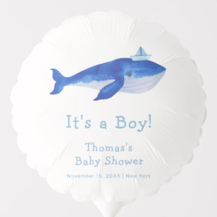 Blue Modern Boy Under The Sea Whale Baby Shower Balloon