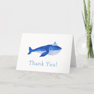Blue Modern Boy Under The Sea Whale Baby Shower Letterpress Thank You Card