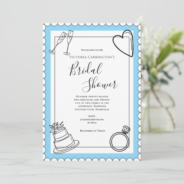 Blue Modern Bridal Shower Invitation (Standing Front)