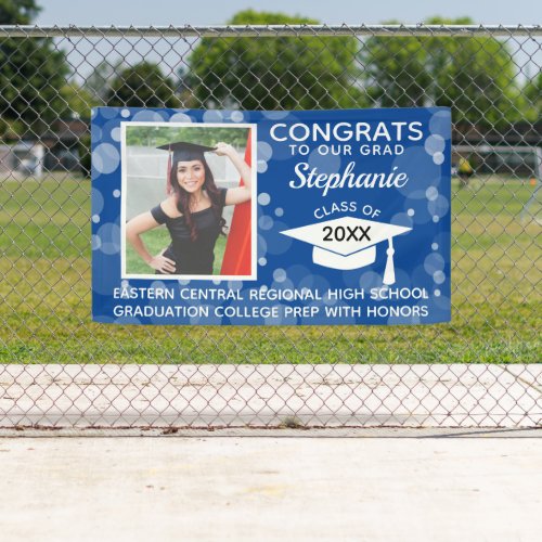 Blue Modern Bubbles Congrats Photo Graduation Yard Banner