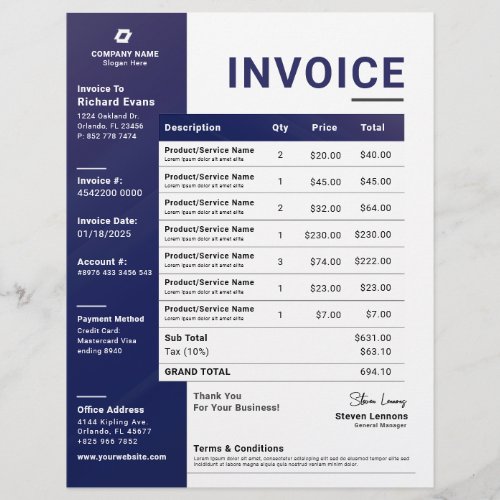 Blue Modern Business Invoice Sales Receipt Form Flyer