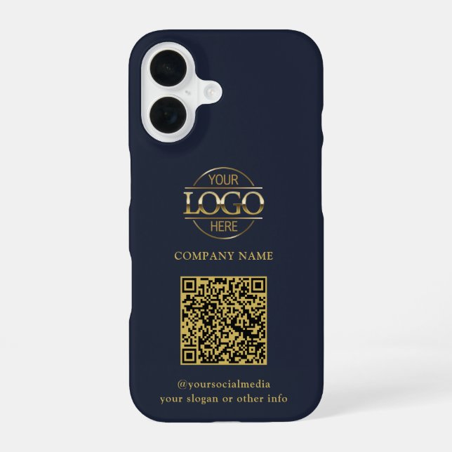 Blue Modern Business Logo & QR Code Promotional iPhone Case (Back)