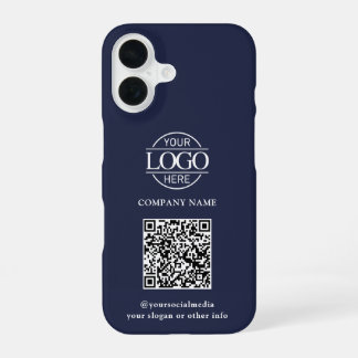 Blue Modern Business Logo & QR Code Promotional iPhone 16 Case
