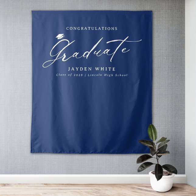 Blue Modern Calligraphy Simple Graduation Party Tapestry (Blue Modern Calligraphy Simple Graduation Party Tapestry)