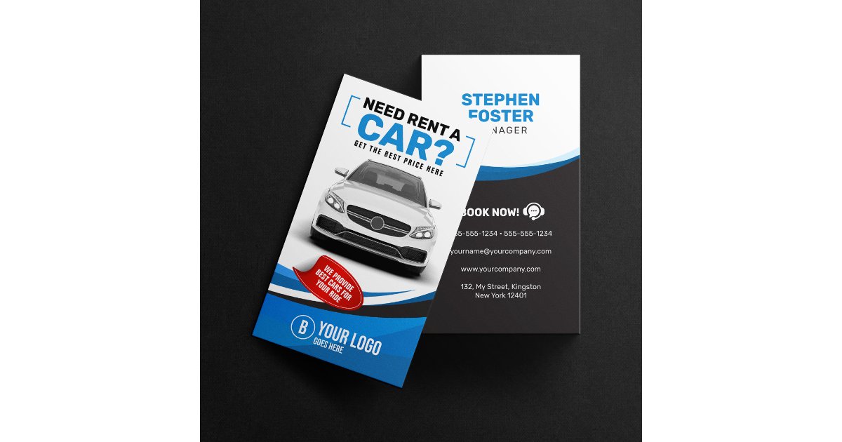 Blue Modern Car Hire Car Rental Car Rent Business Card