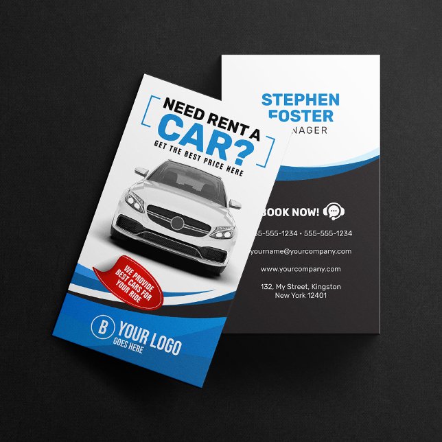 Blue Modern Car Hire Car Rental Car Rent Business Card (Creator Uploaded)