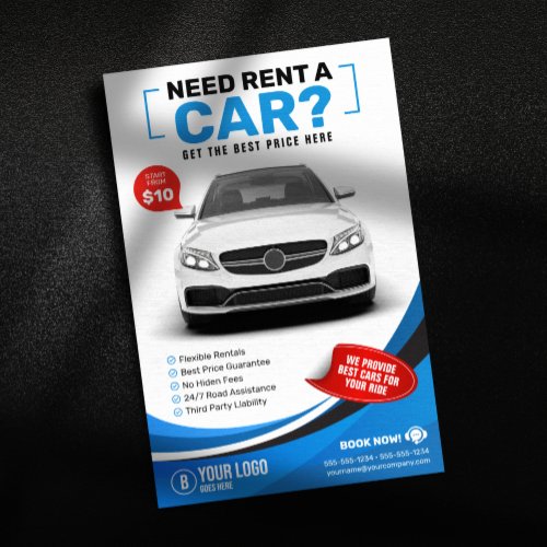 Blue Modern Car Hire Car Rental Car Rent Flyer